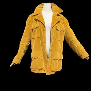 vintage 1970s trucker coat, Lush gold brushed corduroy with fuzzy sherpa lining,